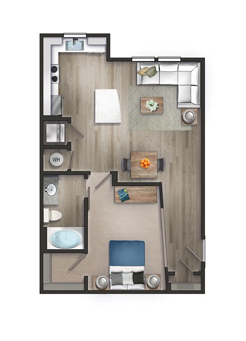 Floor plan for studio, 1 bath, 718 sqft